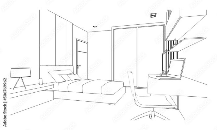 Line drawing easy sketch of bedroom