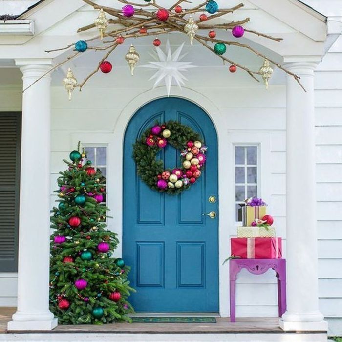 Christmas decor on front door