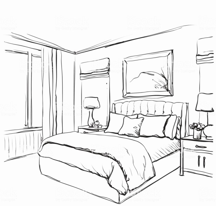 Line drawing easy sketch of bedroom