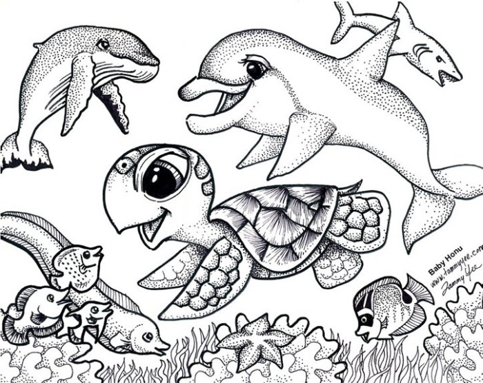 Kawaii sea animals coloring pages