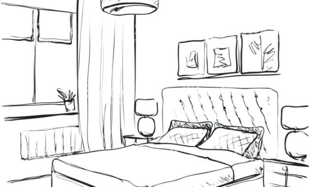 Line drawing easy sketch of bedroom