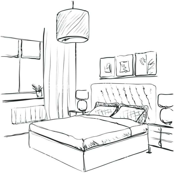 Line drawing easy sketch of bedroom