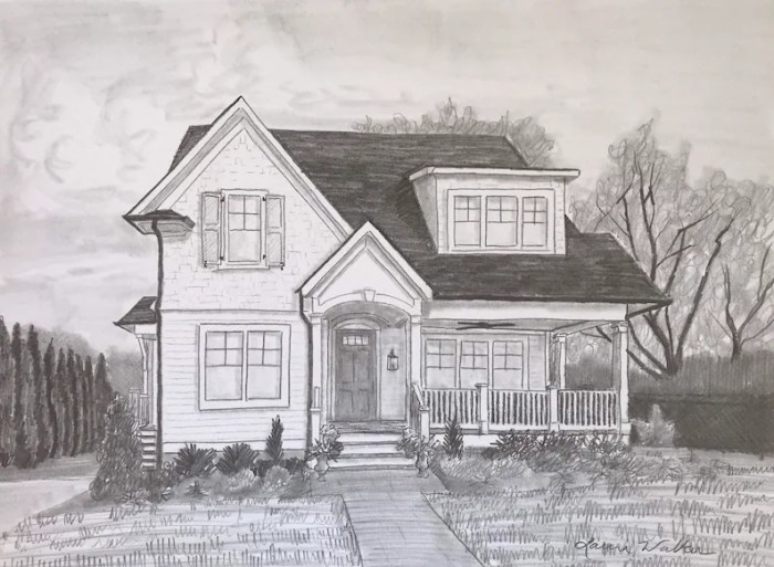 House pencil sketch architectural rendering