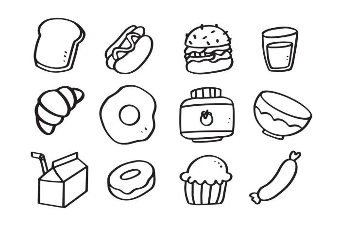 Food draw doodle vector hand set drink